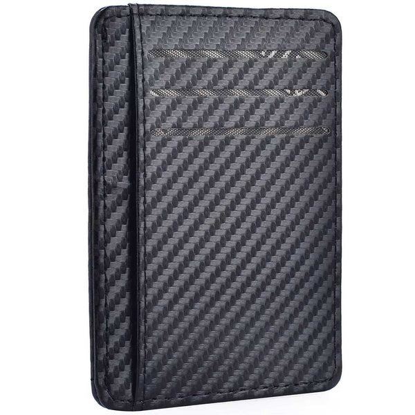 Mens slim minimalist black carbon fiber textured card holder wallet