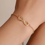 Golden Silver Color Infinity symbol bracelet on wrist simple elegant women's jewelry