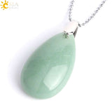 CSJA Natural Gem Stone Pendant Water Drop Necklaces Pendants Tiger Eye Lapis Lazuli Clear Crystal Opal Healing Jewellery E526
