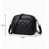 Diamond lattice black PU leather women's shoulder bag with crossbody strap, 19x15x6cm compact size