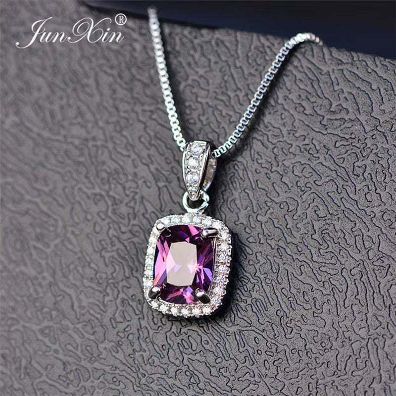 Female Luxury Necklaces White/Purple Necklaces & Pendants Fashion Blue Fire Opal Necklaces for Women Vintage Wedding Jewelry