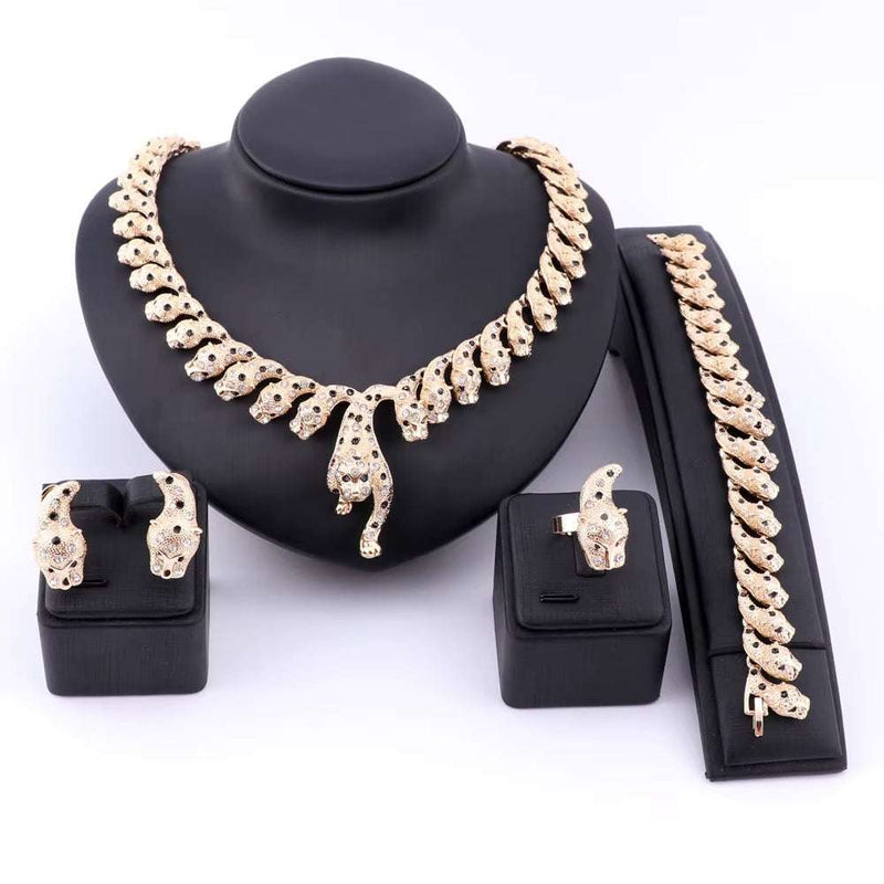 Handmade Dubai Gold Color Colorful Crystal Leopard Jewelry Sets Fashion Nigerian Wedding African Costume Dubai Jewelry Sets