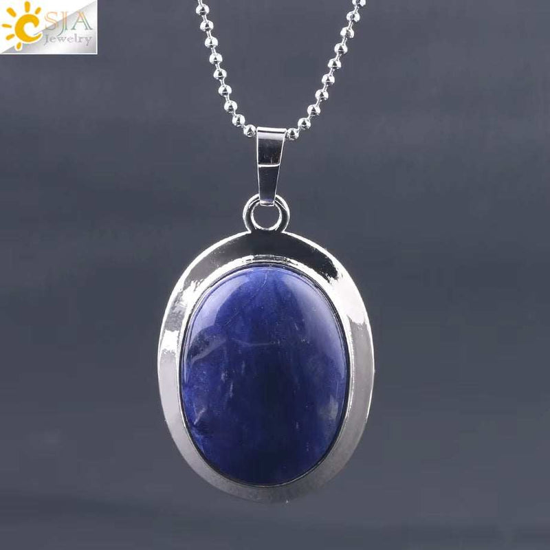CSJA Oval Natural Gem Stone Pendant Necklaces Reiki Cabochon Crystal Beads Small Pendants for Women Girl Cute Charm Jewelry F564