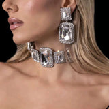 Stonefans Bride Crystal Necklace and Earrings Set with large rectangular crystals on model