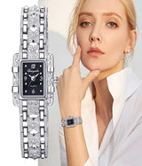 Women Watch Rectangle Dial Silver Stainless Steel Crystal Watches Fashion Quartz for Women Ladies Major Relojes Hot Sale Relojes