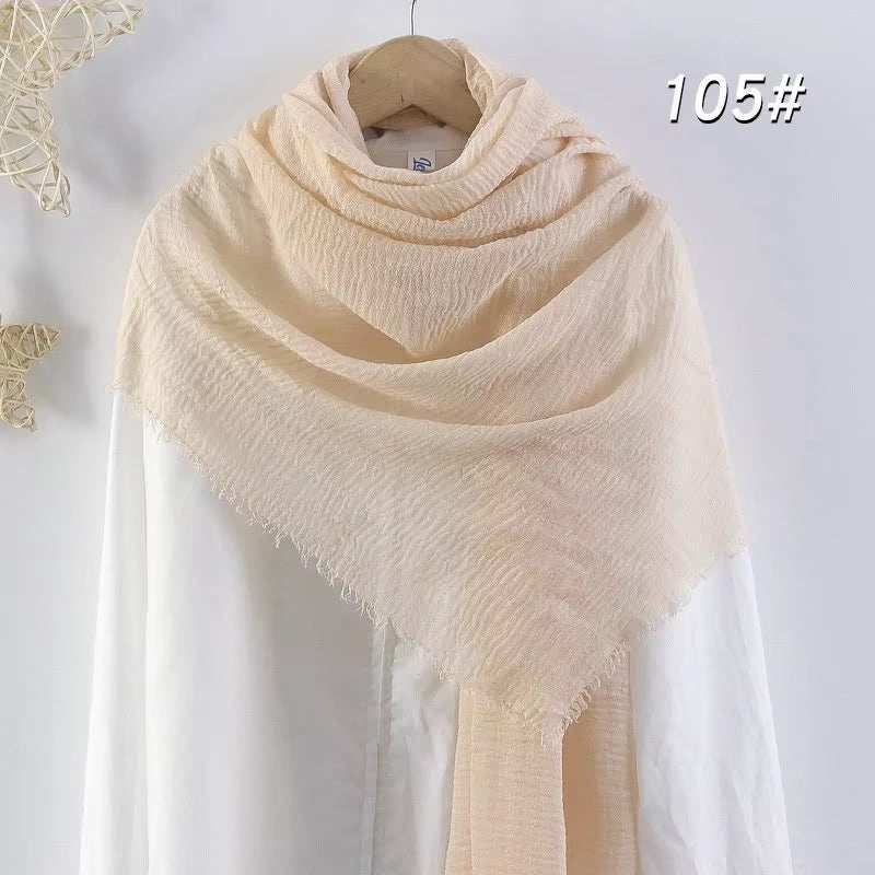 Muslim Women Scarves and Shawls with Loose Edges and Imitation Cotton and Linen Hijabs