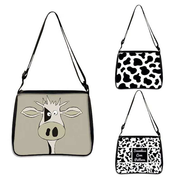Cow print small shoulder bags with cartoon and seamless patterns for women