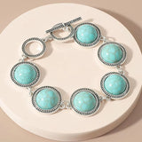 Fashion Boho Vintage round turquoise bead bracelet for women with adjustable silver clasp