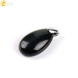 CSJA Natural Gem Stone Pendant Water Drop Necklaces Pendants Tiger Eye Lapis Lazuli Clear Crystal Opal Healing Jewellery E526