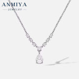 ANMIYA Custom 18K White Gold Zircon Necklace Latest Fancy Zircon Pear Cut Pendant Fancy Sterling Silver Jewelry
