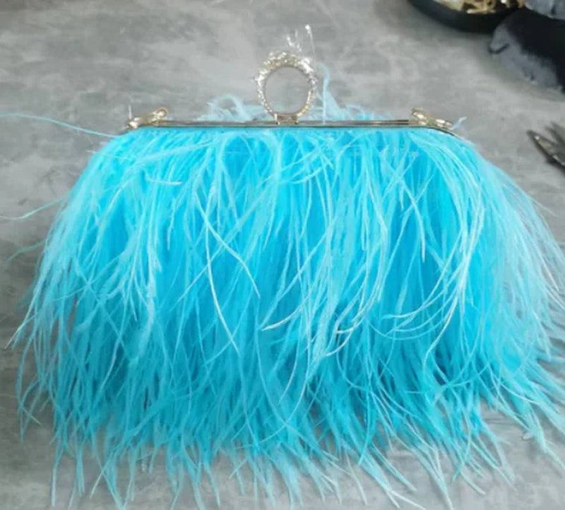 Women Bags Handbags Famous Brands Ostrich Feather Clutch Luxury Handbags Women Bags Designer Chain Evening Party Clutch Bag