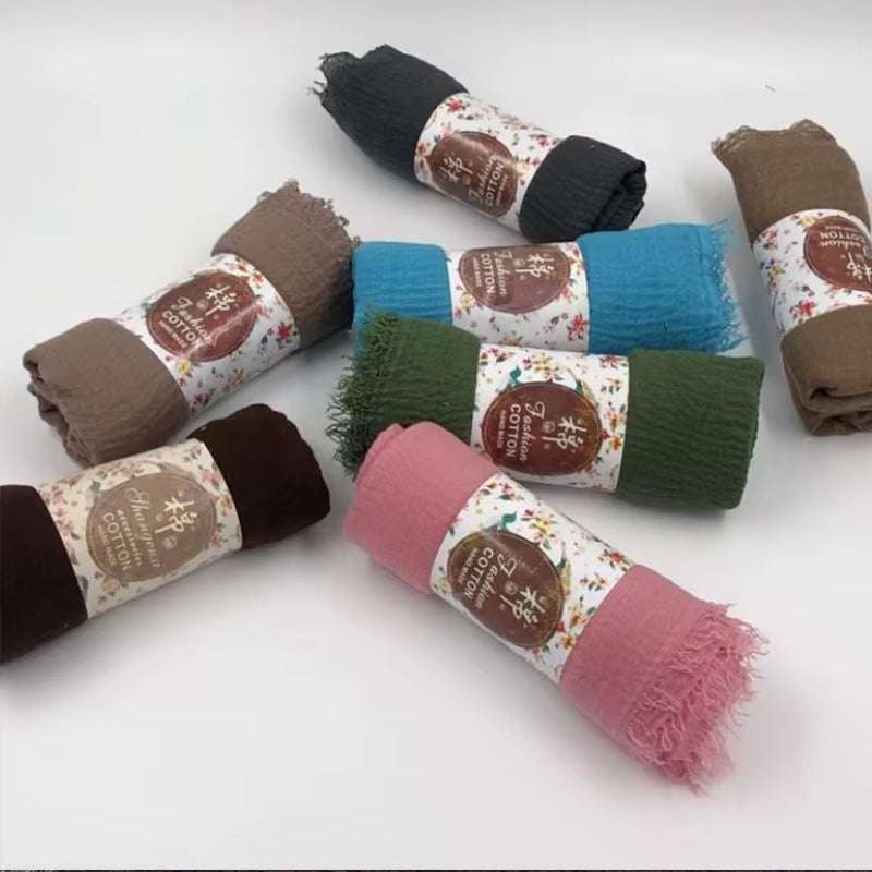 Muslim Women Scarves and Shawls with Loose Edges and Imitation Cotton and Linen Hijabs
