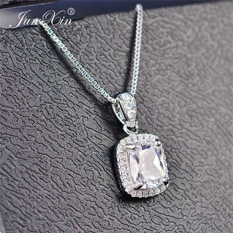 Female Luxury Necklaces White/Purple Necklaces & Pendants Fashion Blue Fire Opal Necklaces for Women Vintage Wedding Jewelry