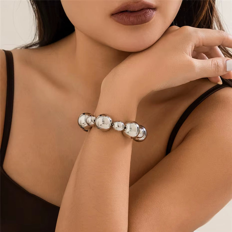 Goth vintage big CCB chain bracelet in silver worn on wrist