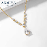 ANMIYA Custom 18K White Gold Zircon Necklace Latest Fancy Zircon Pear Cut Pendant Fancy Sterling Silver Jewelry