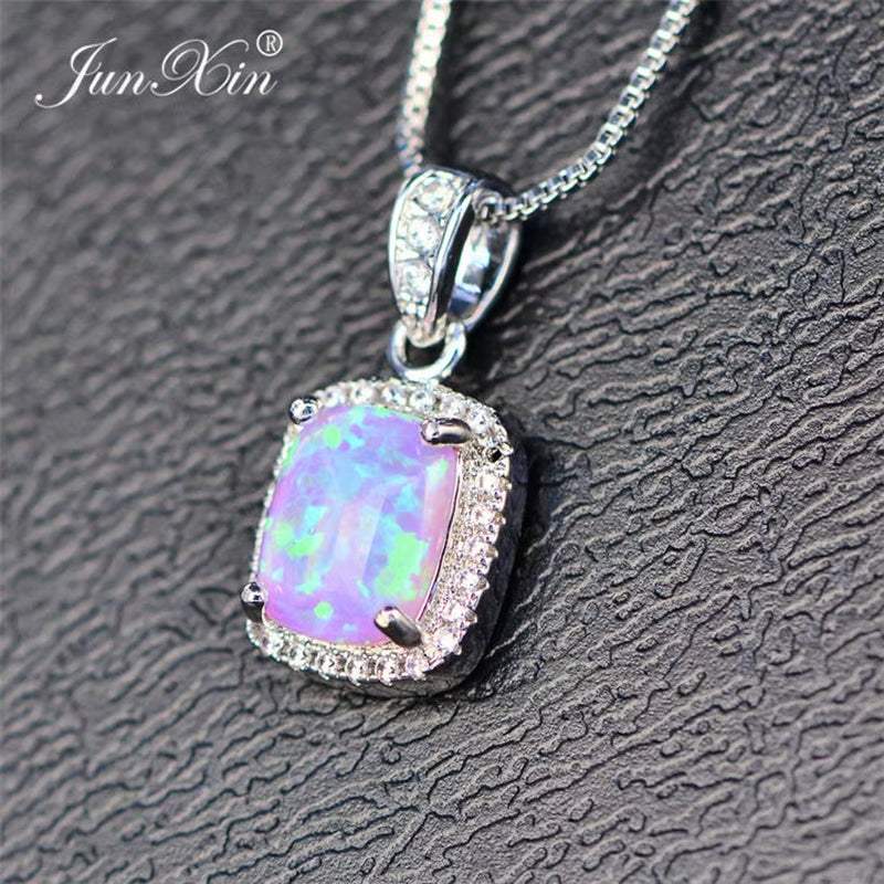 Female Luxury Necklaces White/Purple Necklaces & Pendants Fashion Blue Fire Opal Necklaces for Women Vintage Wedding Jewelry