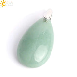 CSJA Natural Gem Stone Pendant Water Drop Necklaces Pendants Tiger Eye Lapis Lazuli Clear Crystal Opal Healing Jewellery E526