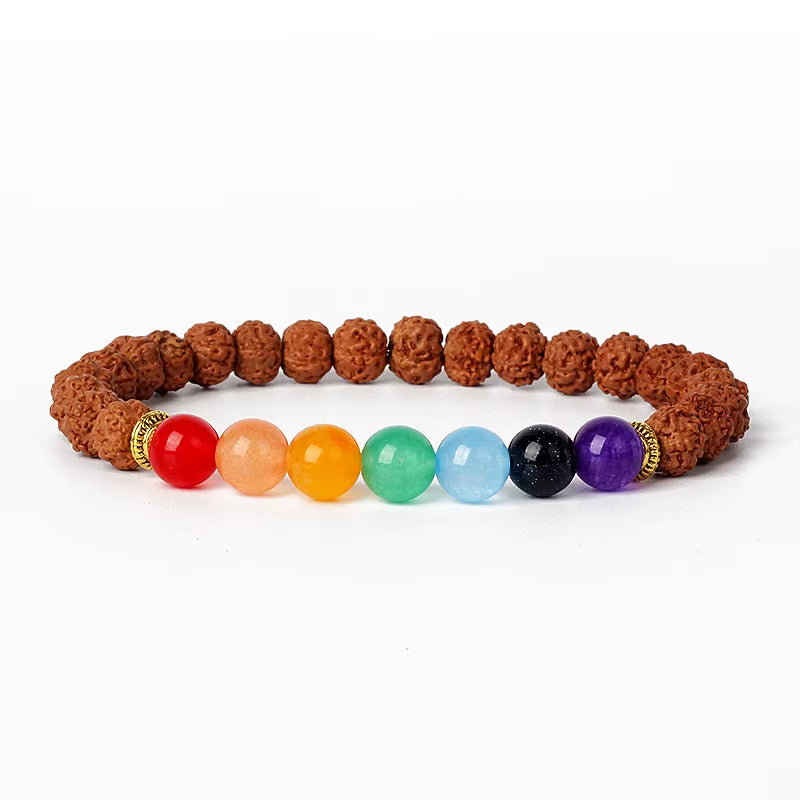 Royal Green Tiger Eye Vajra beaded Rudraksha meditation bracelet with multicolor prayer stones