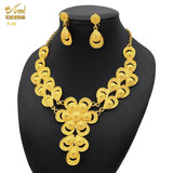 Indian Gold Colour Jewelry Sets Wedding Nigerian Necklace and Earrings 24K Gold Plated Jewellery Bridal Dubai Luxury Party Gifts