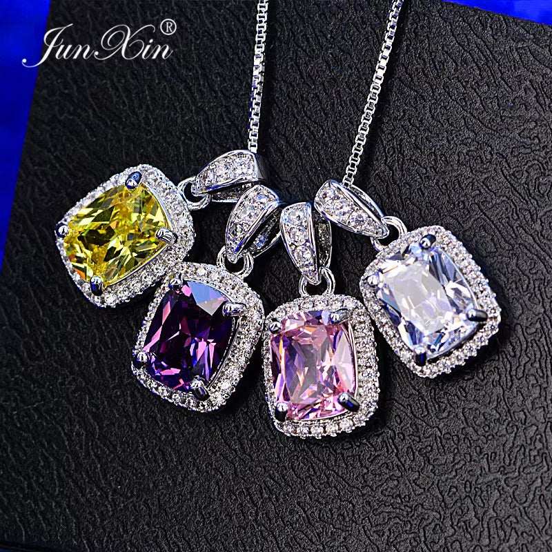 Female Luxury Necklaces White/Purple Necklaces & Pendants Fashion Blue Fire Opal Necklaces for Women Vintage Wedding Jewelry