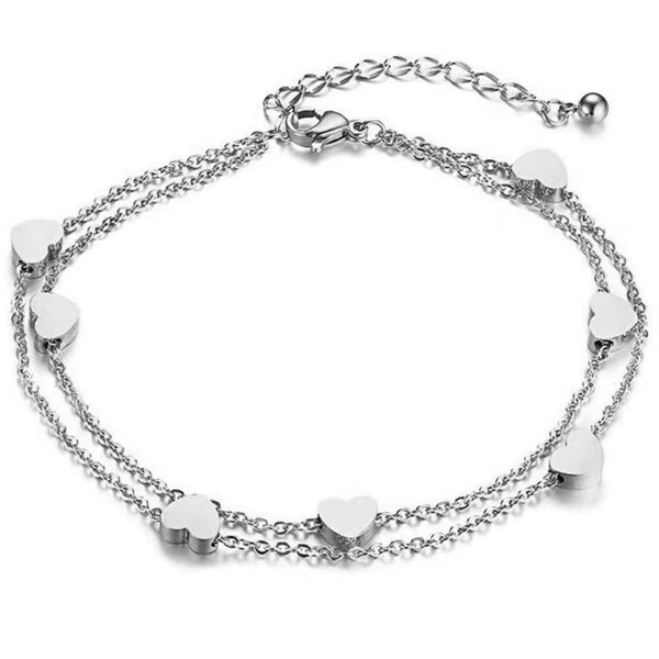 Charming Multiple Heart Double Bracelets&Bangles Three Color Stainless Steel Bracelets Statement Jewelry for Women Girls