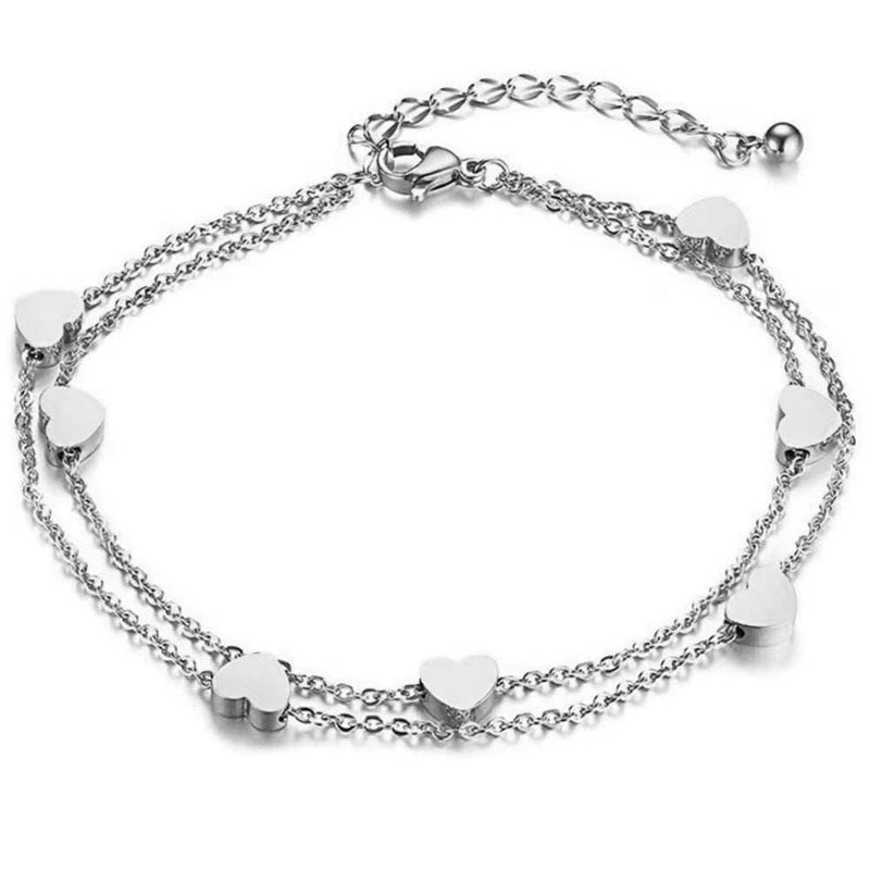 Charming Multiple Heart Double Bracelets&Bangles Three Color Stainless Steel Bracelets Statement Jewelry for Women Girls