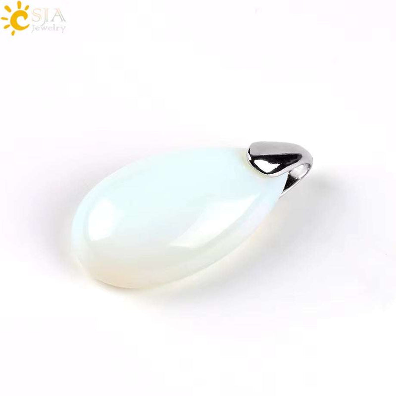CSJA Natural Gem Stone Pendant Water Drop Necklaces Pendants Tiger Eye Lapis Lazuli Clear Crystal Opal Healing Jewellery E526