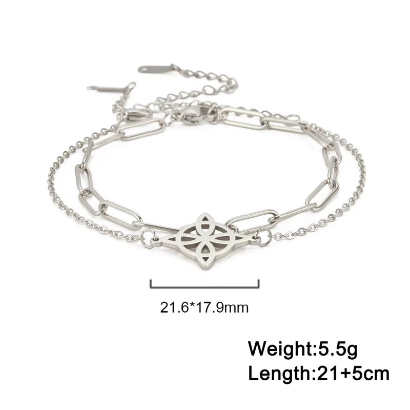 Silver Knot Pendant Anklet with adjustable chain and geometric design, stainless steel, 21.6x17.9mm pendant size