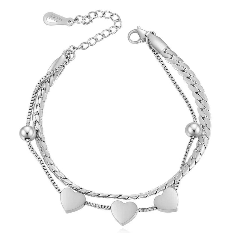 Charming Multiple Heart Double Bracelets&Bangles Three Color Stainless Steel Bracelets Statement Jewelry for Women Girls