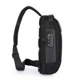 Black anti-theft combination lock sling bag with waterproof Oxford cloth and PU leather material
