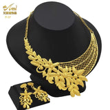Indian Gold Colour Jewelry Sets Wedding Nigerian Necklace and Earrings 24K Gold Plated Jewellery Bridal Dubai Luxury Party Gifts