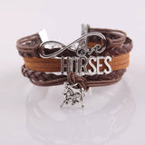 Infinity Love Horses women's brown leather braid wrap bracelet with horse charm and silver infinity love detail
