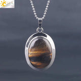 CSJA Oval Natural Gem Stone Pendant Necklaces Reiki Cabochon Crystal Beads Small Pendants for Women Girl Cute Charm Jewelry F564