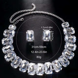 Stonefans bride crystal necklace and earrings set with large rectangular clear crystals and adjustable silver chain