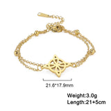 Gold knot pendant anklet with double chain and adjustable length for women