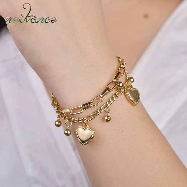 Nextvance Chain Link gold heart charm bracelet for women stainless steel jewelry