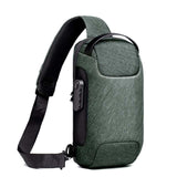 Waterproof anti-theft sling bag with combination lock made of 900D Oxford cloth and PU leather in army green color