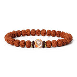 Royal Green Tiger Eye Vajra Rudraksha beaded meditation bracelet on white background