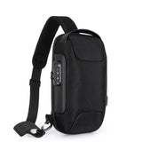 Black anti-theft sling bag with combination lock made of waterproof 900D Oxford cloth and PU leather