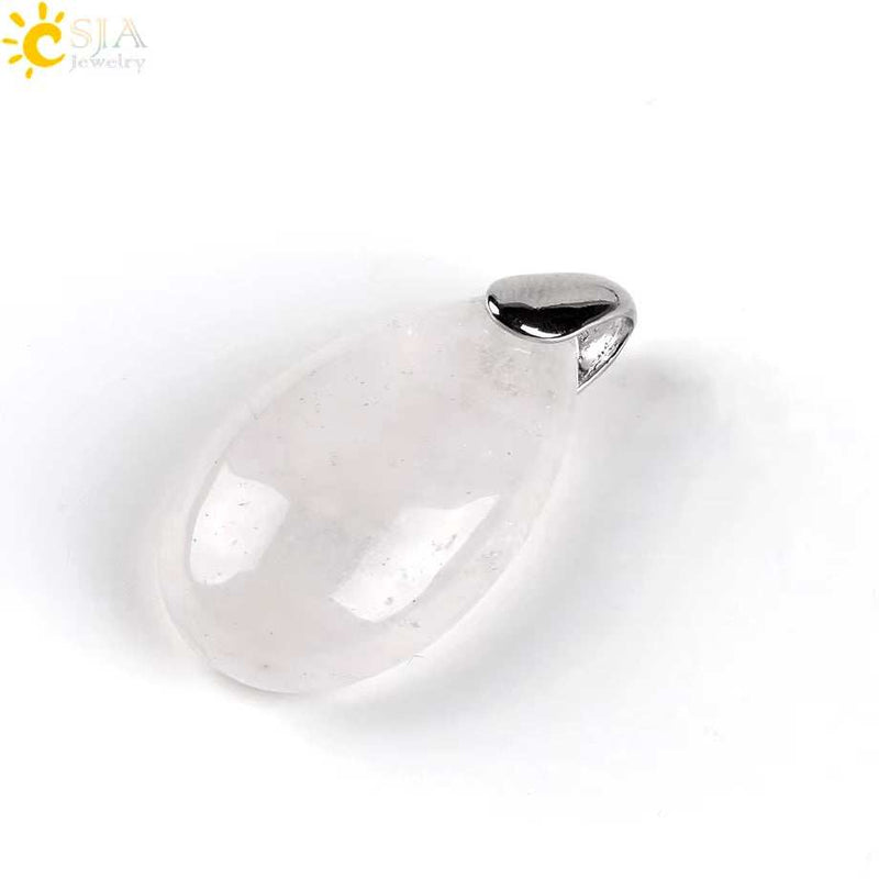 CSJA Natural Gem Stone Pendant Water Drop Necklaces Pendants Tiger Eye Lapis Lazuli Clear Crystal Opal Healing Jewellery E526