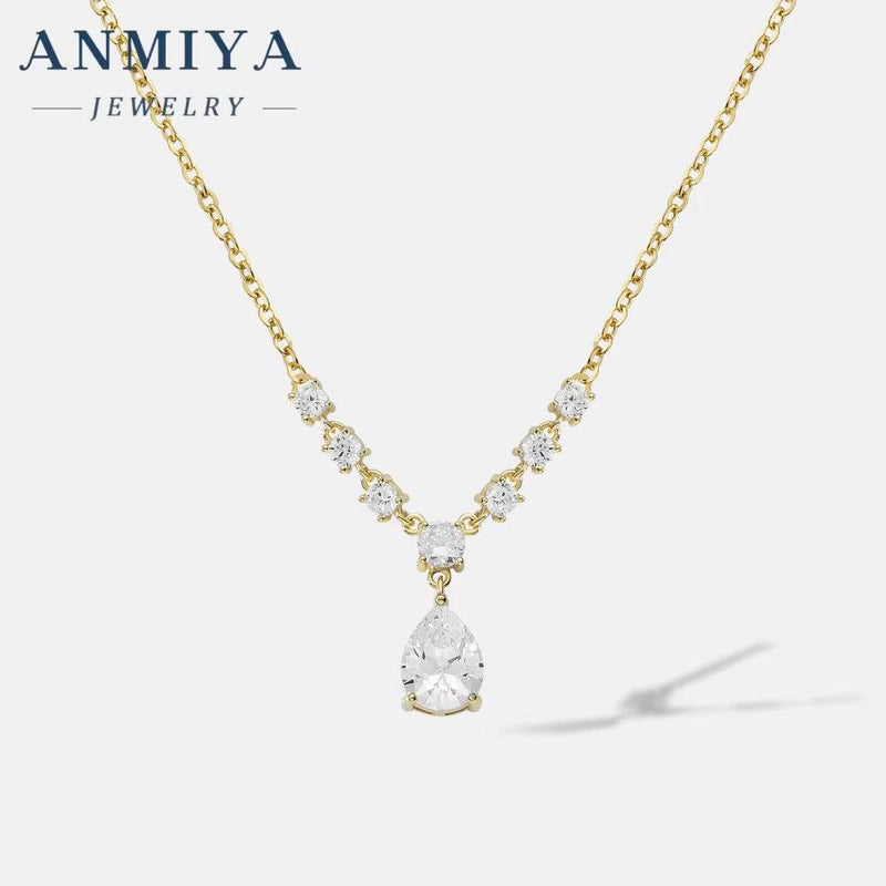 ANMIYA Custom 18K White Gold Zircon Necklace Latest Fancy Zircon Pear Cut Pendant Fancy Sterling Silver Jewelry