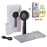 Hair growth massage comb with red light therapy, scalp massager, essential oil, USB charging cable, and storage pouch set