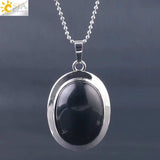 CSJA Oval Natural Gem Stone Pendant Necklaces Reiki Cabochon Crystal Beads Small Pendants for Women Girl Cute Charm Jewelry F564