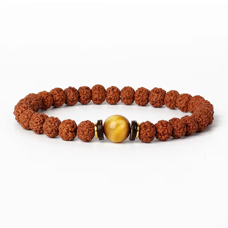 Royal Green Tiger Eye Vajra beaded Rudraksha bracelet for meditation and prayer