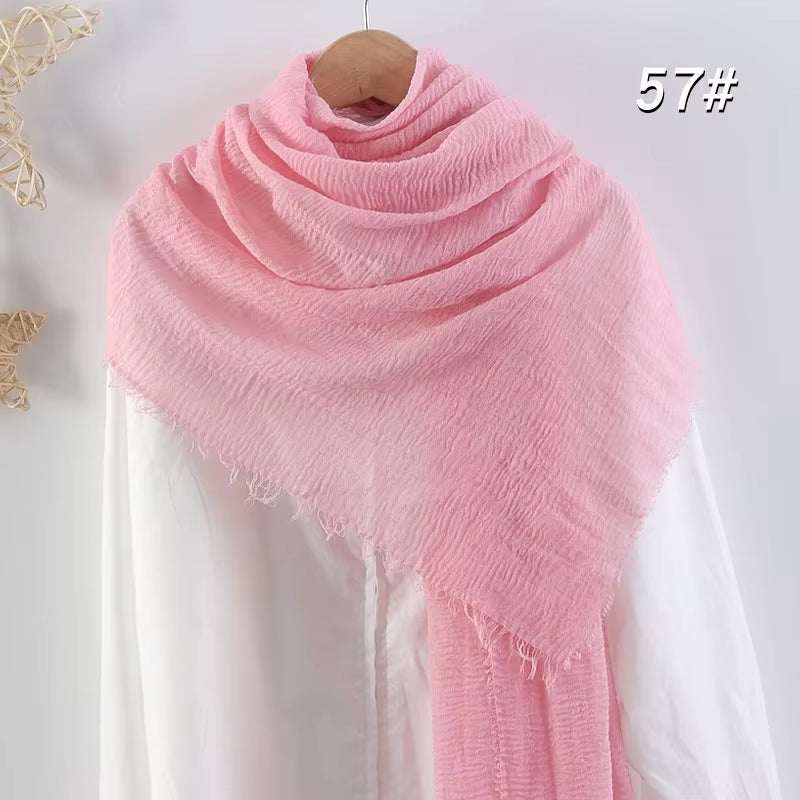 Muslim Women Scarves and Shawls with Loose Edges and Imitation Cotton and Linen Hijabs