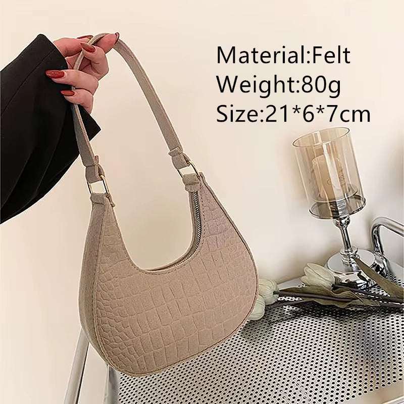 Beige felt ball purse for teenagers with adjustable strap and crocodile texture, 21x6x7cm size