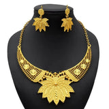 Indian Gold Colour Jewelry Sets Wedding Nigerian Necklace and Earrings 24K Gold Plated Jewellery Bridal Dubai Luxury Party Gifts