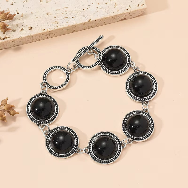 Fashion Boho Vintage black round pearl adjustable bracelet for women
