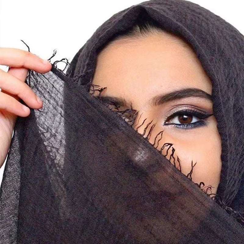 Muslim Women Scarves and Shawls with Loose Edges and Imitation Cotton and Linen Hijabs