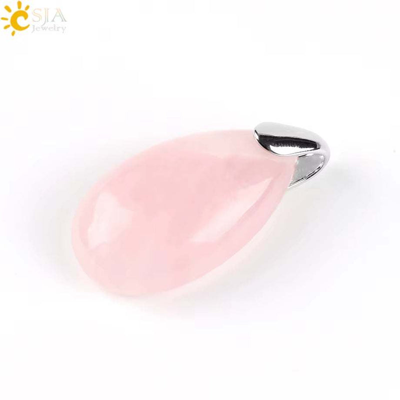 CSJA Natural Gem Stone Pendant Water Drop Necklaces Pendants Tiger Eye Lapis Lazuli Clear Crystal Opal Healing Jewellery E526